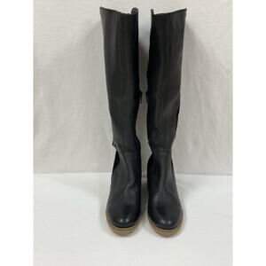 Lucky Brand Timinii Ladies Black Leather & Suede Zip Up Tall Riding Boots 7 M